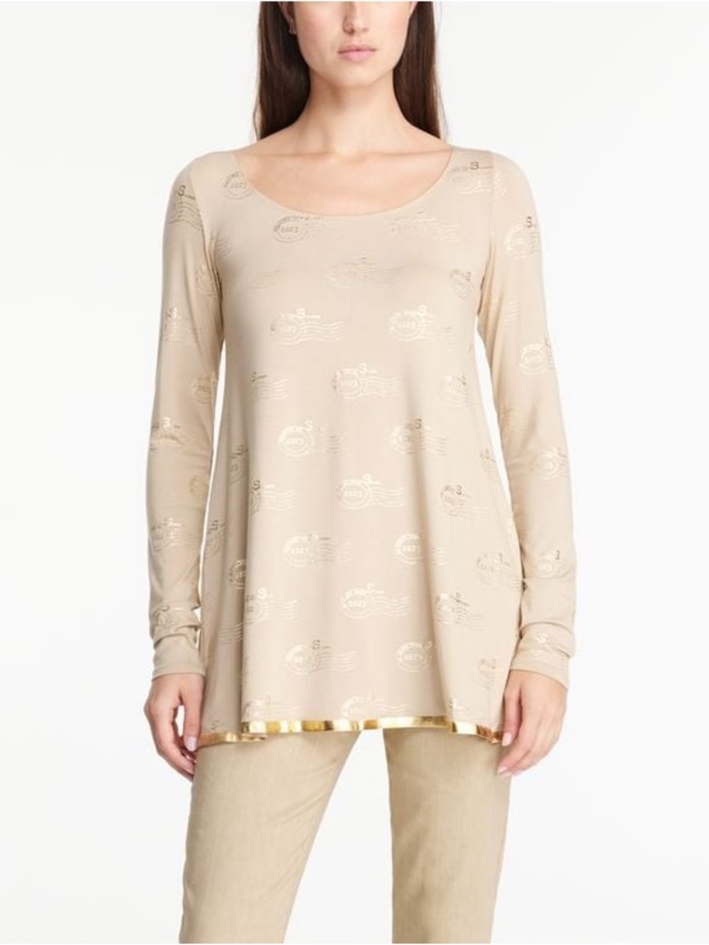 SARAH PACINI LONG-SLEEVED FLARED TOP - METALLIC PRINT Size 3